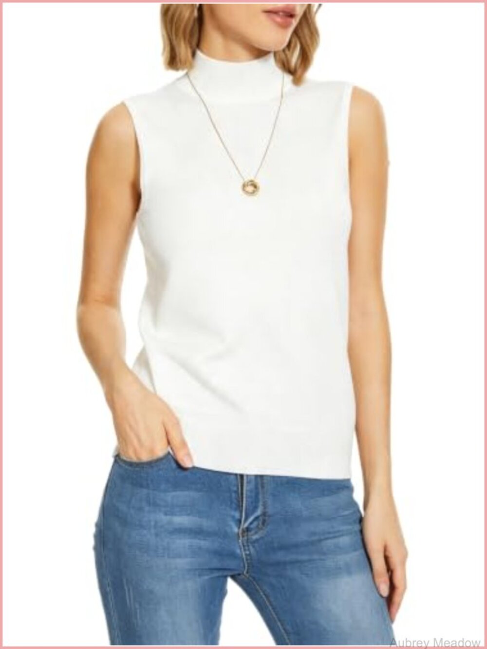 Sleeveless Turtleneck Top Women Mock Neck Sweater Vest